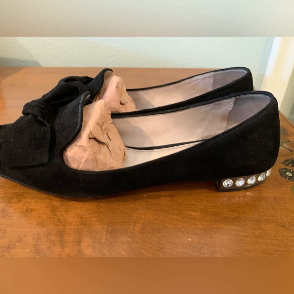 Mui Mui Black Suede “Diamond” Heel Studded Smoking Loafers